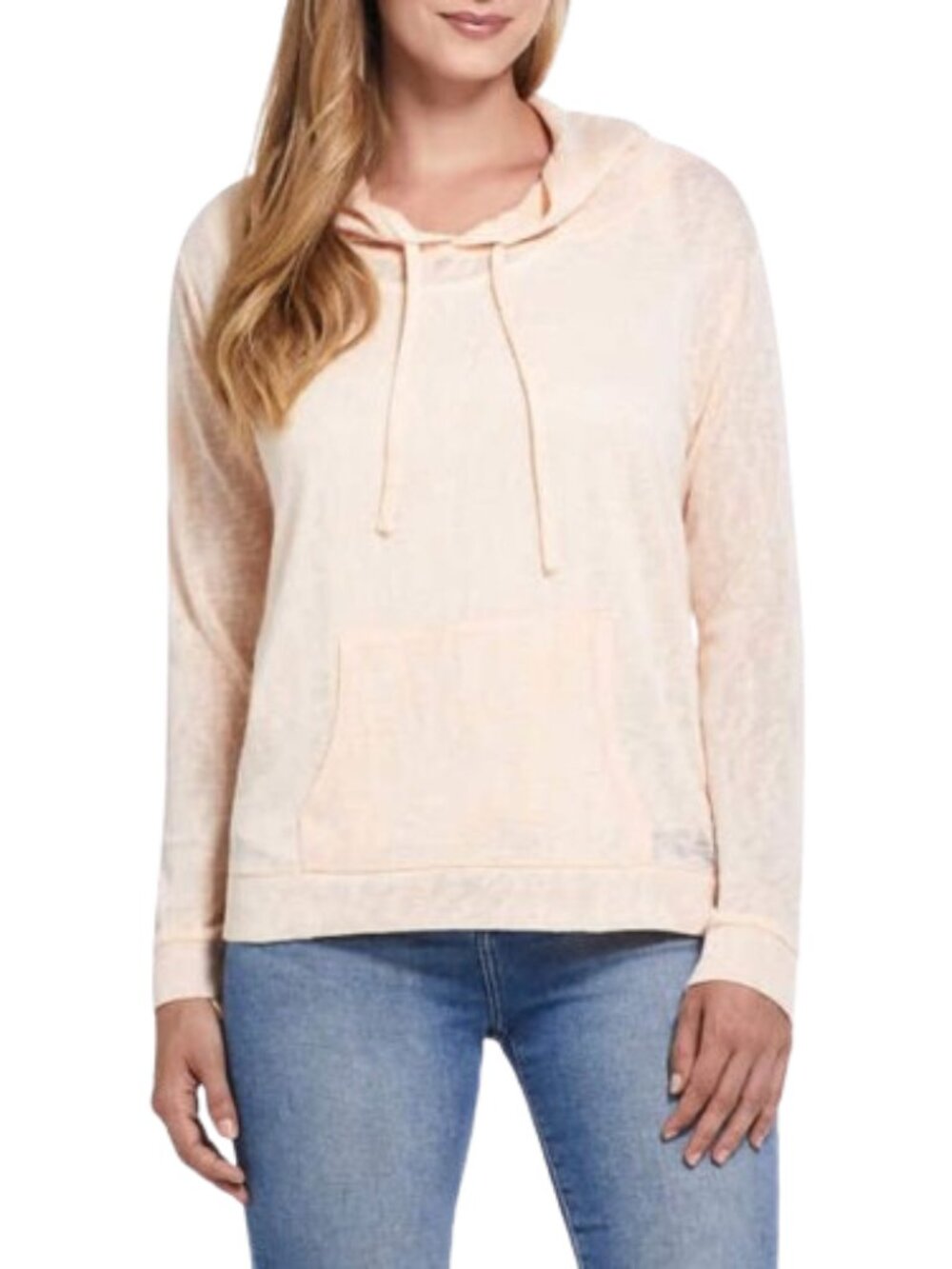 Weatherproof Vintage Orange Slub Hoodie Top Lightweight Semi-Sheer Knit
